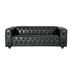 Divano Arlo, capitonné Chesterfield in similpelle nera, legno, 213 cm