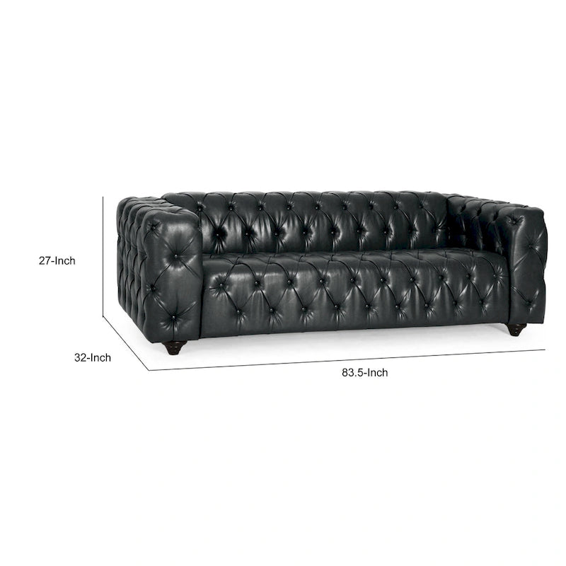 Divano Arlo, capitonné Chesterfield in similpelle nera, legno, 213 cm