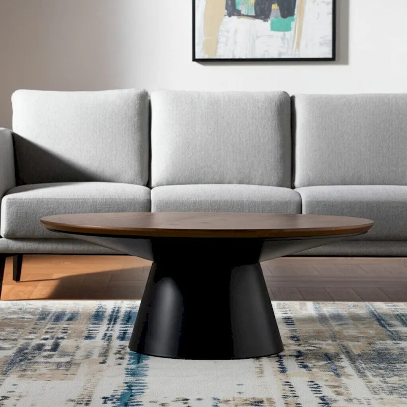 Tavolino rotondo con piedistallo in legno massello marrone e nero e ferro, 101,6 x 41,91 x 101,6 cm