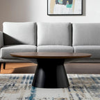 Tavolino rotondo con piedistallo in legno massello marrone e nero e ferro, 101,6 x 41,91 x 101,6 cm