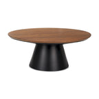 Tavolino rotondo con piedistallo in legno massello marrone e nero e ferro, 101,6 x 41,91 x 101,6 cm