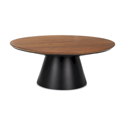 Tavolino rotondo con piedistallo in legno massello marrone e nero e ferro, 101,6 x 41,91 x 101,6 cm