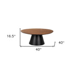 Tavolino rotondo con piedistallo in legno massello marrone e nero e ferro, 101,6 x 41,91 x 101,6 cm