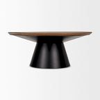 Tavolino rotondo con piedistallo in legno massello marrone e nero e ferro, 101,6 x 41,91 x 101,6 cm