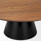 Tavolino rotondo con piedistallo in legno massello marrone e nero e ferro, 101,6 x 41,91 x 101,6 cm