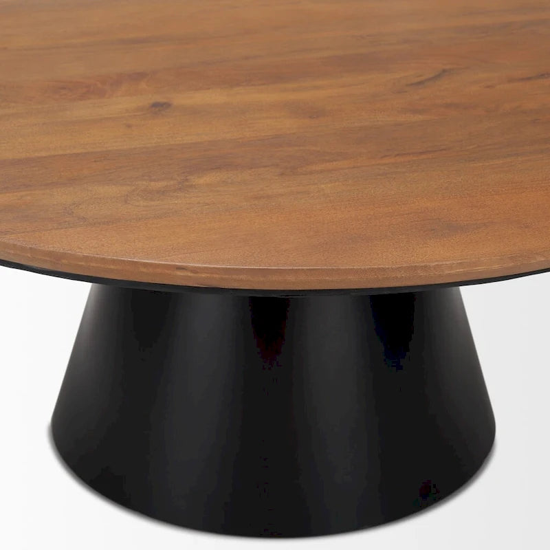 Tavolino rotondo con piedistallo in legno massello marrone e nero e ferro, 101,6 x 41,91 x 101,6 cm