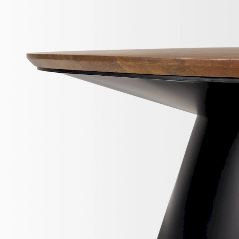 Tavolino rotondo con piedistallo in legno massello marrone e nero e ferro, 101,6 x 41,91 x 101,6 cm