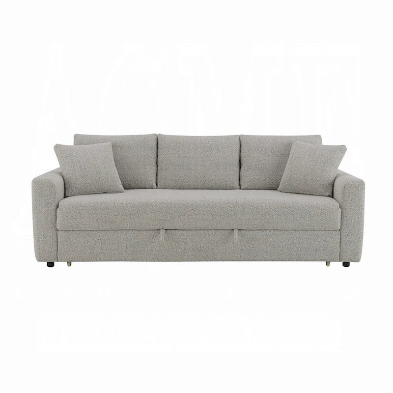 Divano letto Conan, letto matrimoniale estraibile, 2 cuscini, Bouclé grigio, 89 pollici