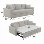 Divano letto Conan, letto matrimoniale estraibile, 2 cuscini, Bouclé grigio, 89 pollici