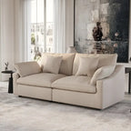 Divano modulare oversize con cuscini, divani in tessuto misto lino con seduta profonda minimalista per soggiorno, kaki