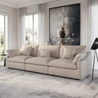 Divano modulare oversize con cuscini, divani in tessuto misto lino con seduta profonda minimalista per soggiorno, kaki