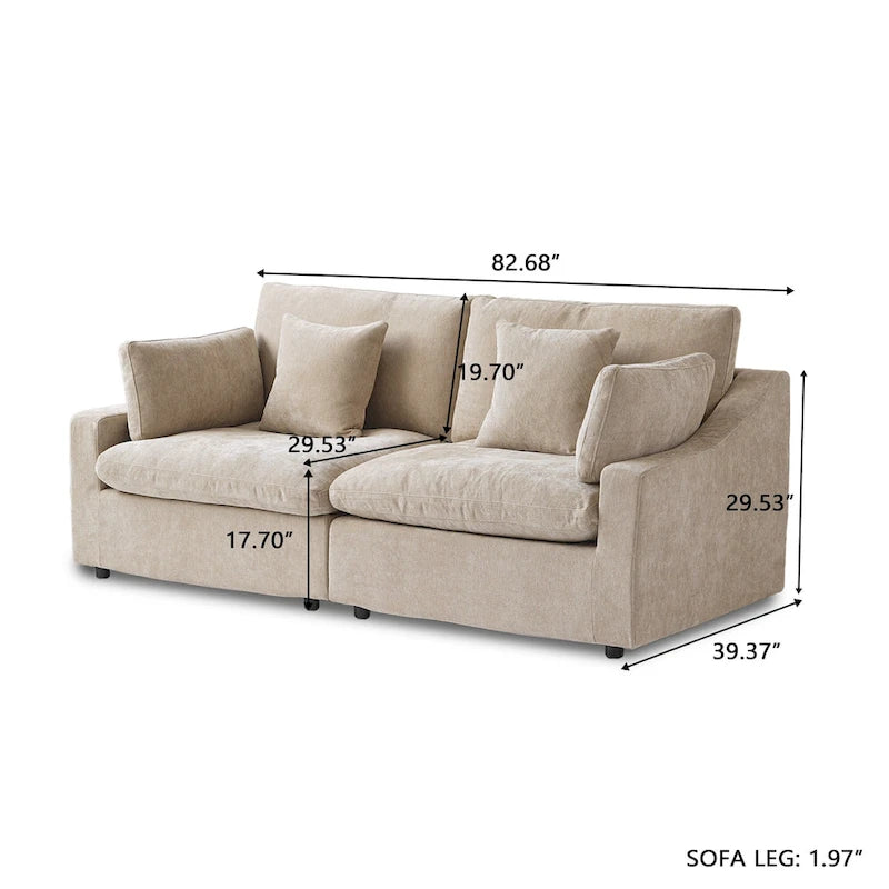 Divano modulare oversize con cuscini, divani in tessuto misto lino con seduta profonda minimalista per soggiorno, kaki