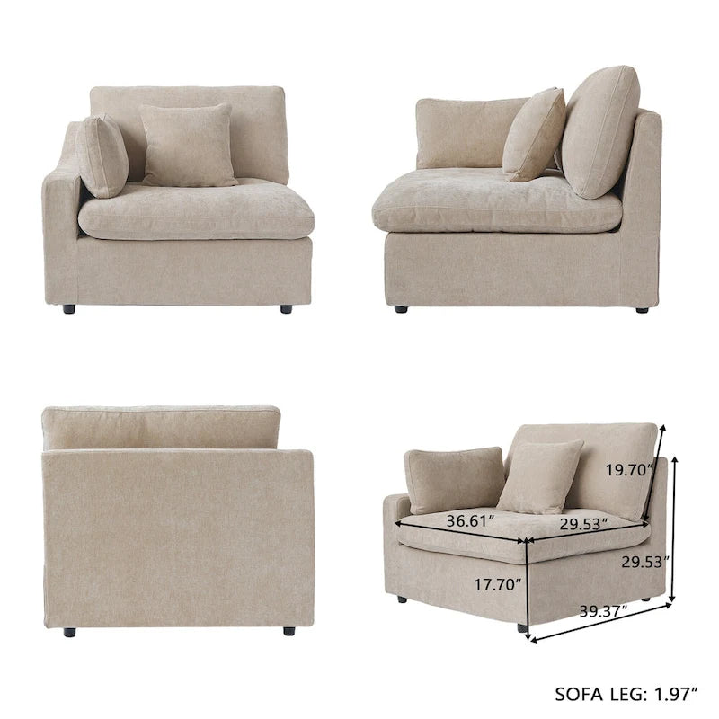 Divano modulare oversize con cuscini, divani in tessuto misto lino con seduta profonda minimalista per soggiorno, kaki