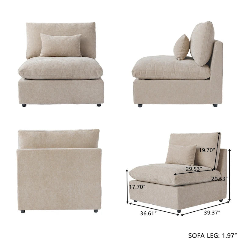 Divano modulare oversize con cuscini, divani in tessuto misto lino con seduta profonda minimalista per soggiorno, kaki