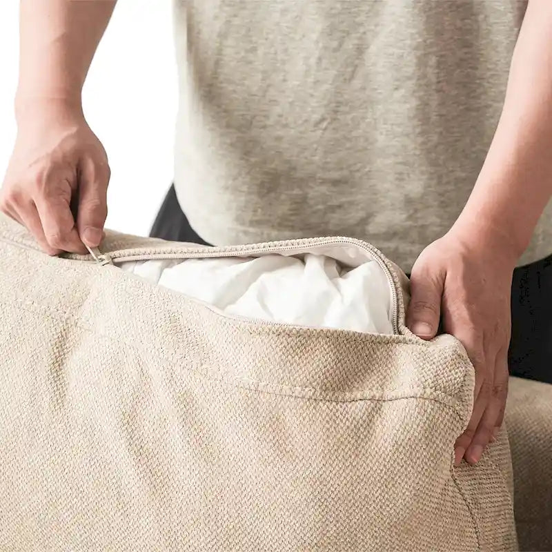 Divano modulare oversize con cuscini, divani in tessuto misto lino con seduta profonda minimalista per soggiorno, kaki