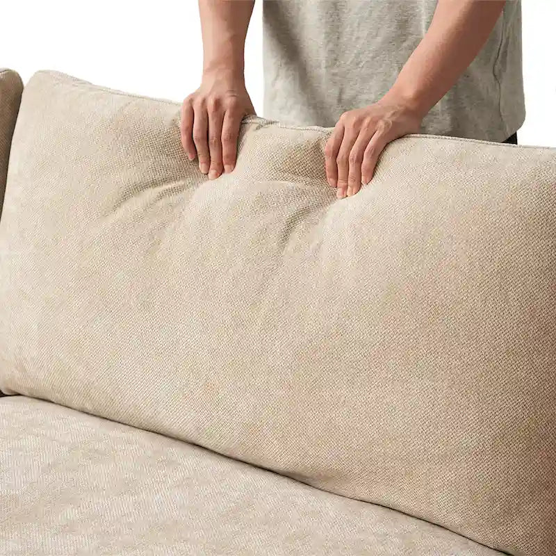 Divano modulare oversize con cuscini, divani in tessuto misto lino con seduta profonda minimalista per soggiorno, kaki