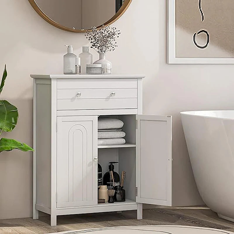 Mobiletto da bagno a colonna con cassetti grandi e ripiani regolabili
