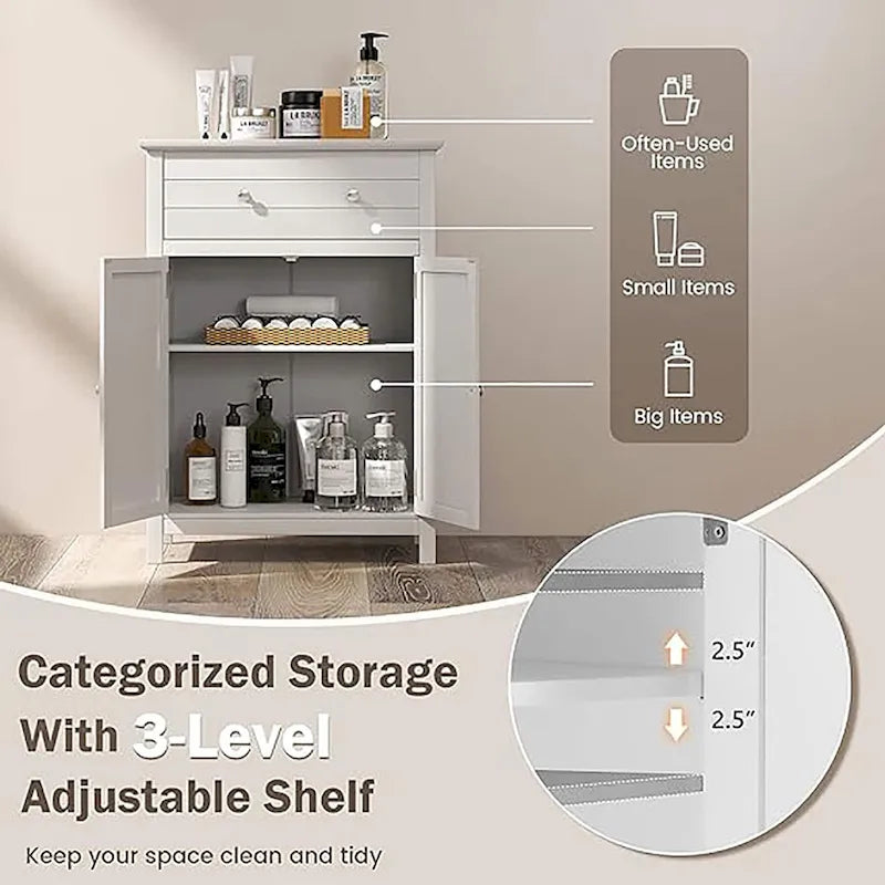 Mobiletto da bagno a colonna con cassetti grandi e ripiani regolabili