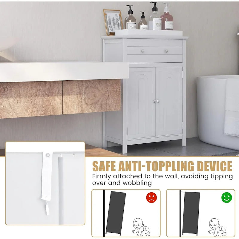 Mobiletto da bagno a colonna con cassetti grandi e ripiani regolabili
