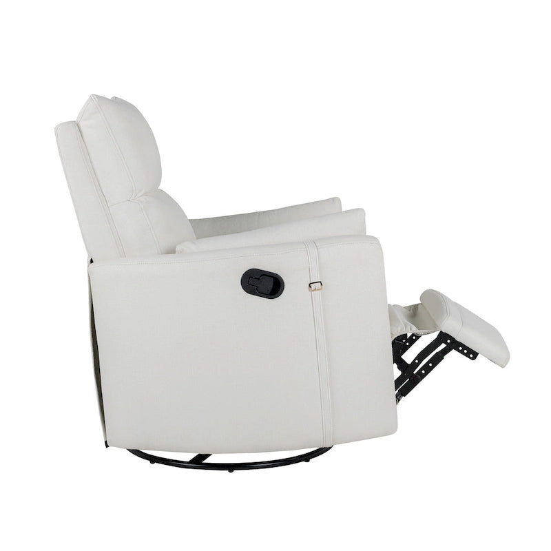 Poltrona reclinabile girevole a dondolo imbottita beige con reclinazione manuale, girevole a 360° e due cuscini rimovibili