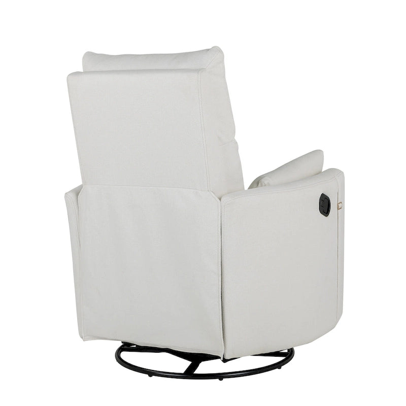 Poltrona reclinabile girevole a dondolo imbottita beige con reclinazione manuale, girevole a 360° e due cuscini rimovibili