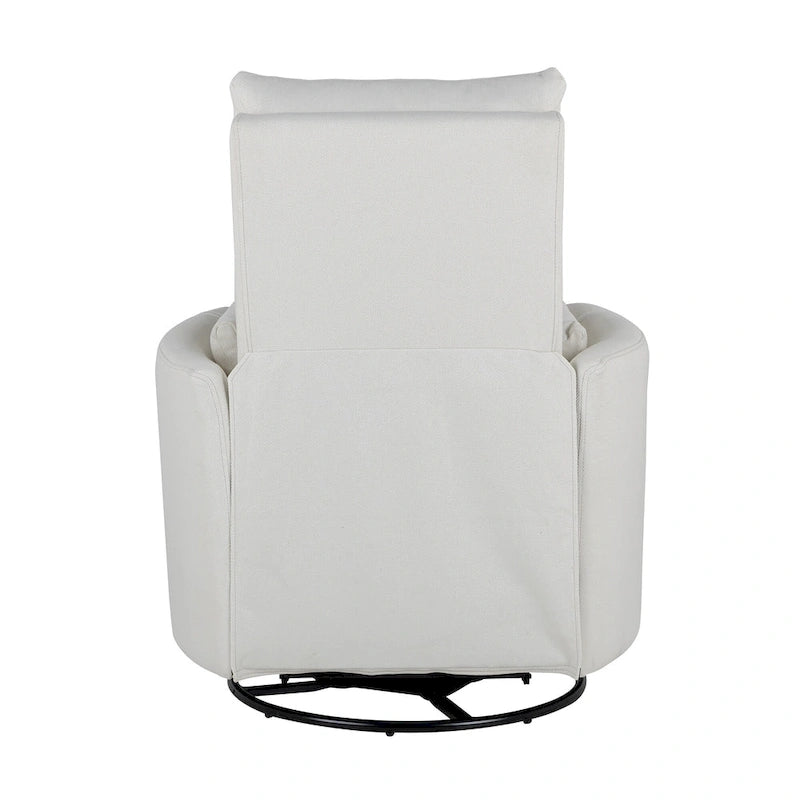 Poltrona reclinabile girevole a dondolo imbottita beige con reclinazione manuale, girevole a 360° e due cuscini rimovibili