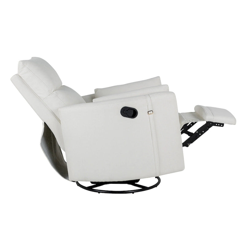 Poltrona reclinabile girevole a dondolo imbottita beige con reclinazione manuale, girevole a 360° e due cuscini rimovibili