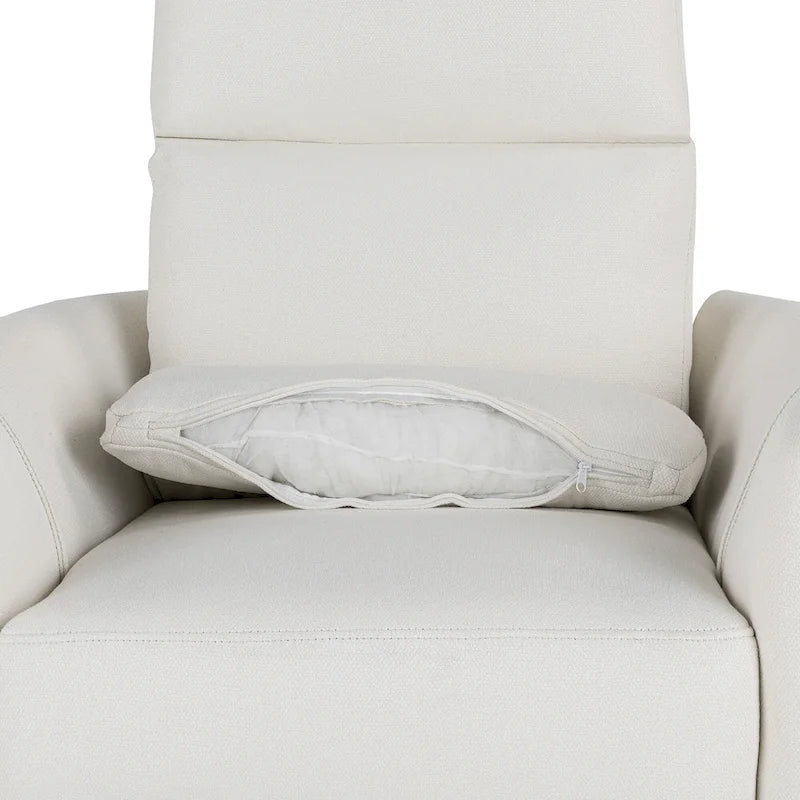 Poltrona reclinabile girevole a dondolo imbottita beige con reclinazione manuale, girevole a 360° e due cuscini rimovibili
