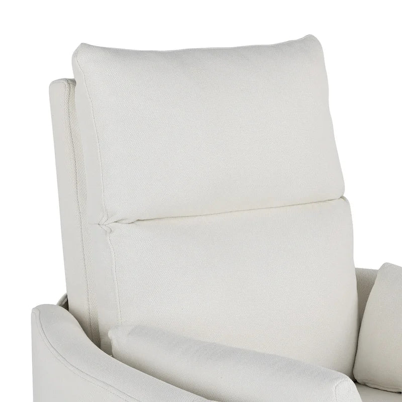 Poltrona reclinabile girevole a dondolo imbottita beige con reclinazione manuale, girevole a 360° e due cuscini rimovibili