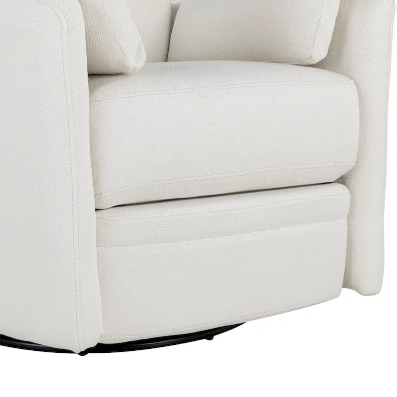 Poltrona reclinabile girevole a dondolo imbottita beige con reclinazione manuale, girevole a 360° e due cuscini rimovibili