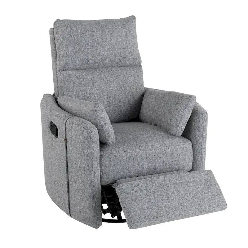Poltrona reclinabile girevole a dondolo imbottita beige con reclinazione manuale, girevole a 360° e due cuscini rimovibili
