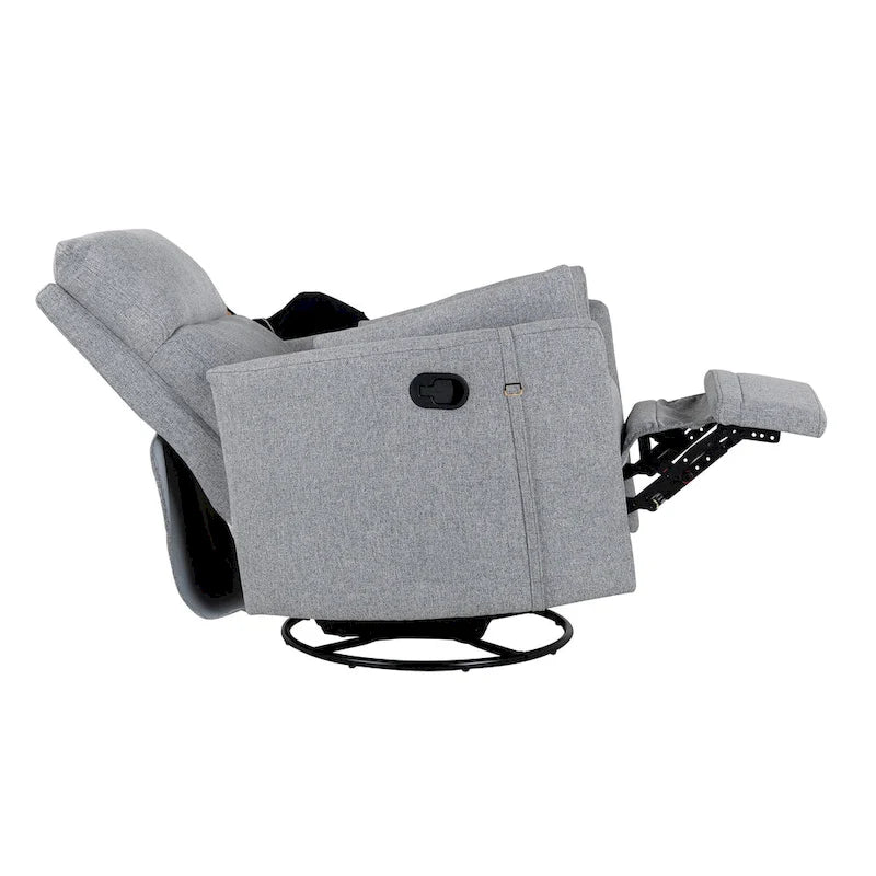 Poltrona reclinabile girevole a dondolo imbottita beige con reclinazione manuale, girevole a 360° e due cuscini rimovibili