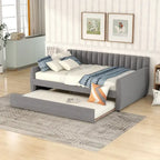 Daybed in velluto con letto estraibile e doghe in legno