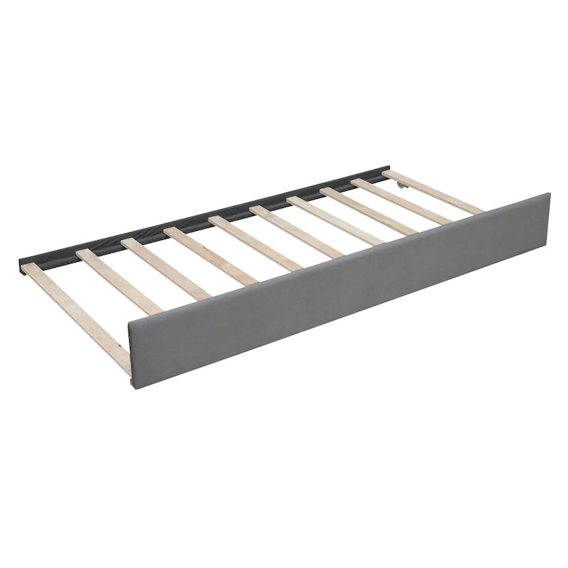 Daybed in velluto con letto estraibile e doghe in legno