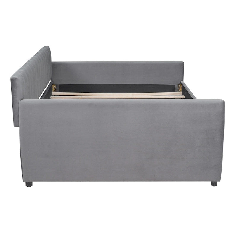 Daybed in velluto con letto estraibile e doghe in legno