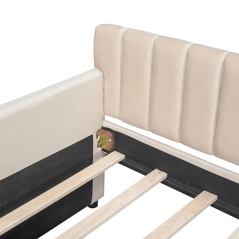 Daybed in velluto con letto estraibile e doghe in legno