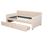Daybed in velluto con letto estraibile e doghe in legno