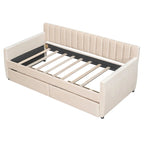 Daybed in velluto con letto estraibile e doghe in legno