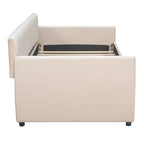 Daybed in velluto con letto estraibile e doghe in legno
