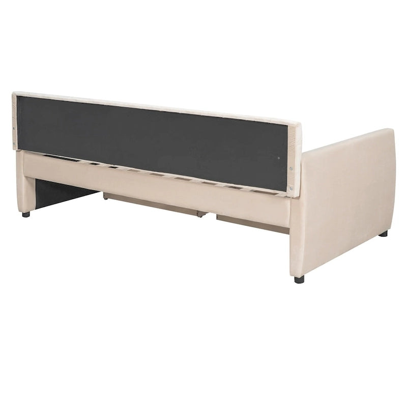 Daybed in velluto con letto estraibile e doghe in legno