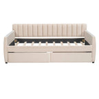 Daybed in velluto con letto estraibile e doghe in legno