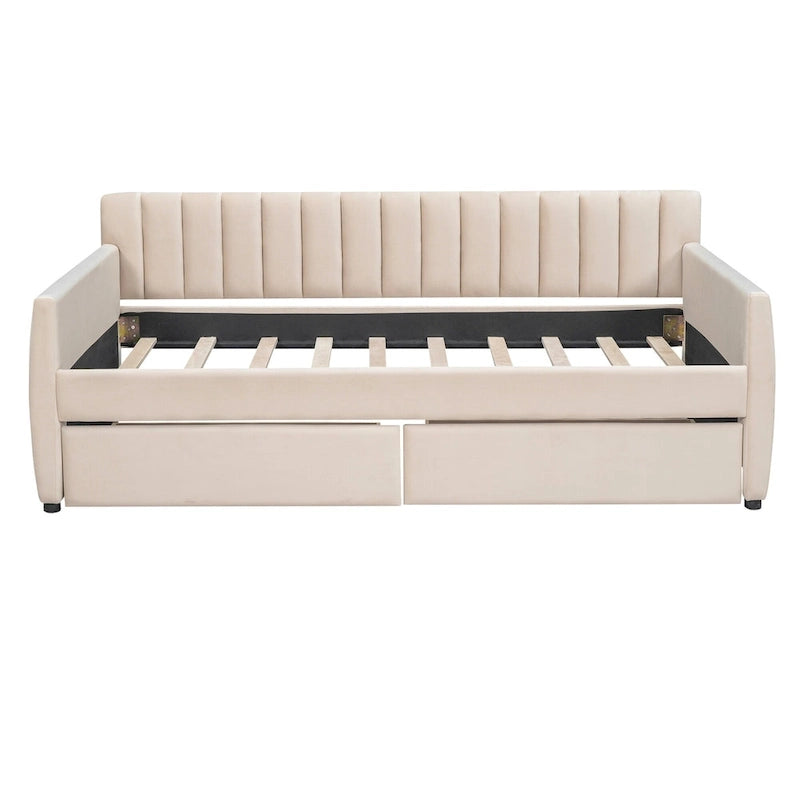 Daybed in velluto con letto estraibile e doghe in legno