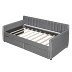 Daybed in velluto con letto estraibile e doghe in legno