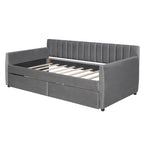 Daybed in velluto con letto estraibile e doghe in legno