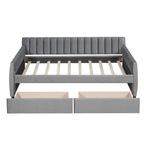Daybed in velluto con letto estraibile e doghe in legno