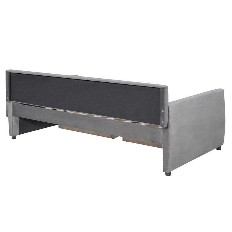 Daybed in velluto con letto estraibile e doghe in legno
