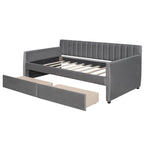 Daybed in velluto con letto estraibile e doghe in legno