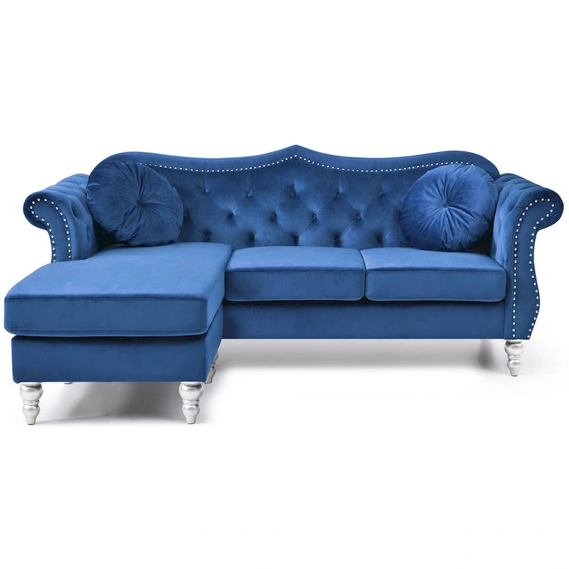 Divano componibile Hollywood 81 in. in velluto Chesterfield con 2 cuscini decorativi - 81L x 35P x 34A