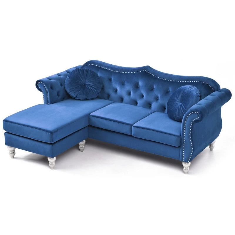Divano componibile Hollywood 81 in. in velluto Chesterfield con 2 cuscini decorativi - 81L x 35P x 34A