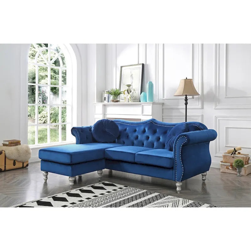 Divano componibile Hollywood 81 in. in velluto Chesterfield con 2 cuscini decorativi - 81L x 35P x 34A